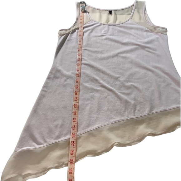 STELLA CARAKASI Asymetrical Sleeveless Tank Top Sheer Inserts Lavender / Pink S - Picture 6 of 8
